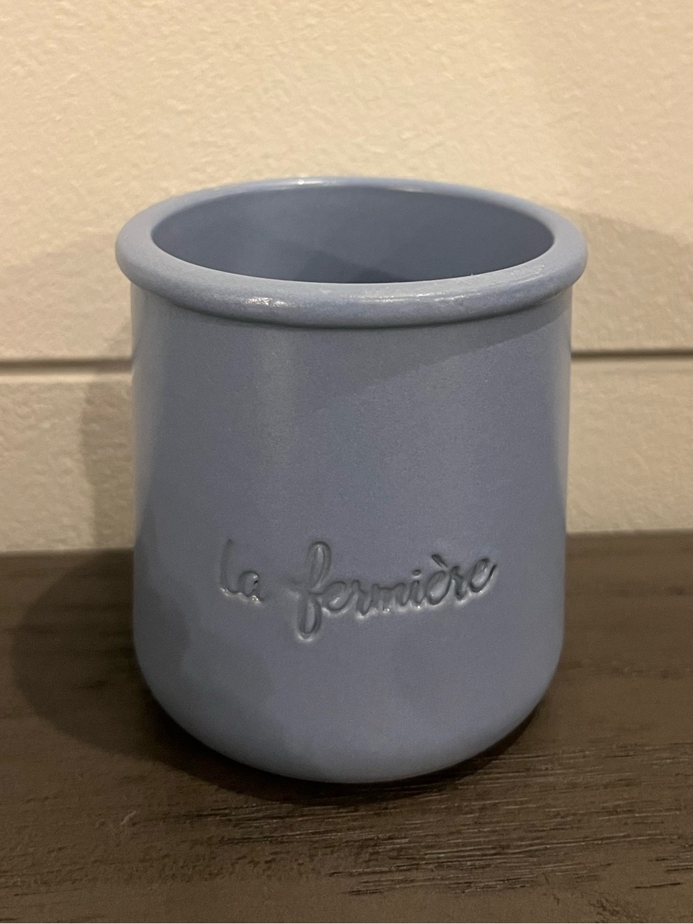La Fermière Blue Ceramic Canister 
Light Blue Glazed Ceramic Crock